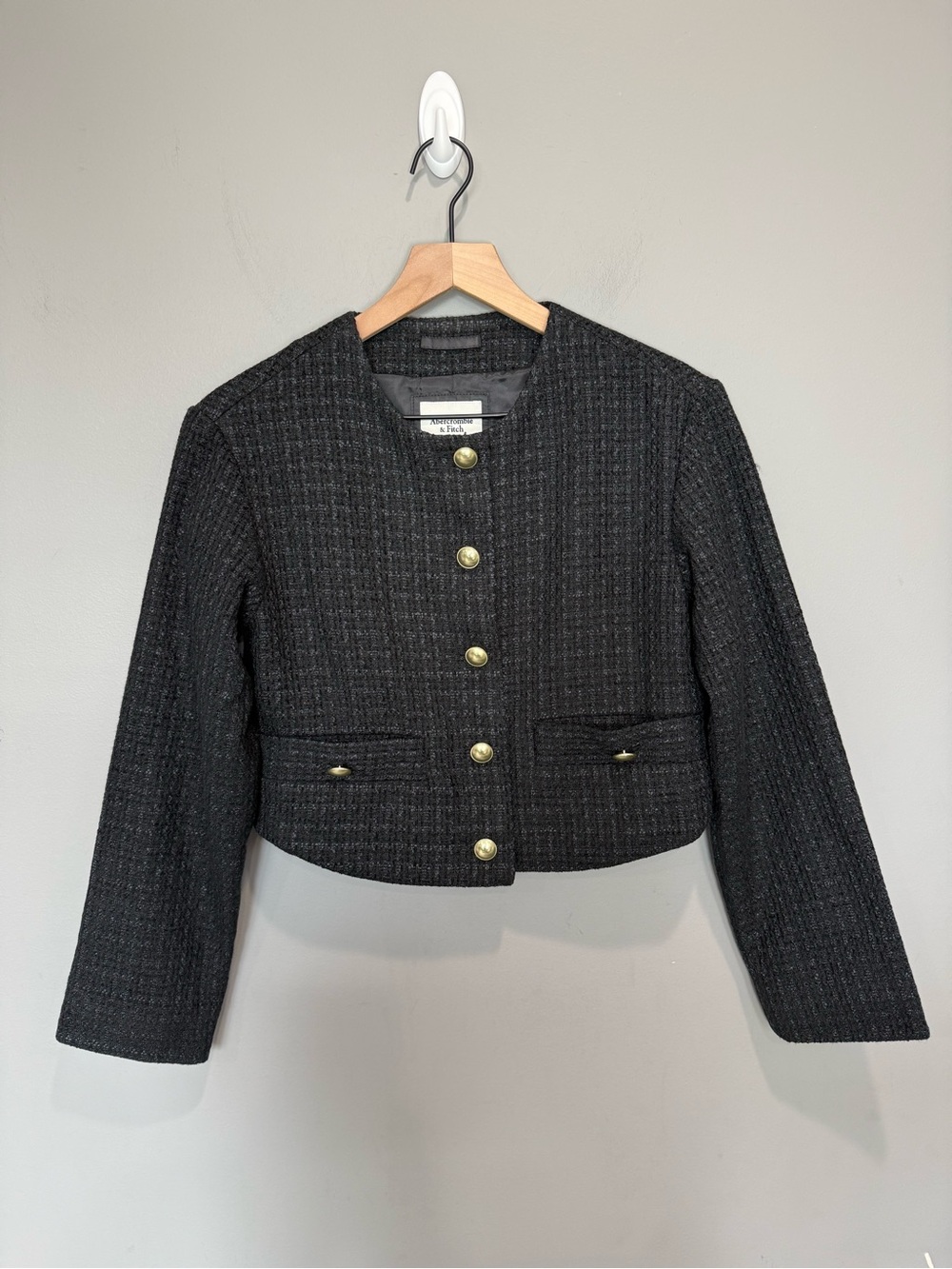 Abercrombie & Fitch XS Cropped Tweed Jacket Gold Buttons Preppy